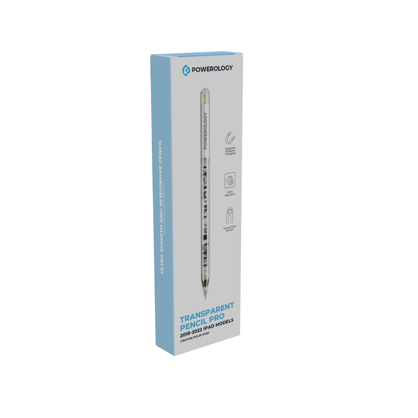 قلم باورولوجي الذكي الشفاف للايباد بطرف 1.5 ملم | Powerology 1.5mm Tip Smart Apple iPad Transparent Pencil.