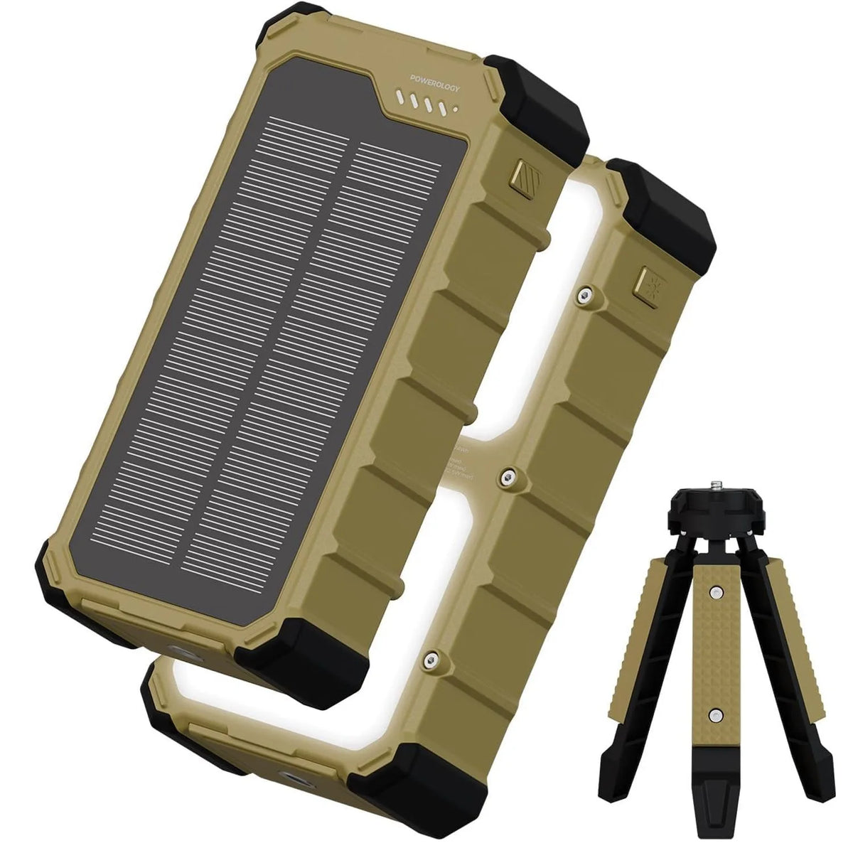 باور بانك شمسي باورولوجي Solara بسعة 10000mAh وشحن PD 22.5W مع لوحَي LED | Powerology Solara 10000mAh IP66 PD22.5W Built in Dual LED Panels Solar Power Bank –