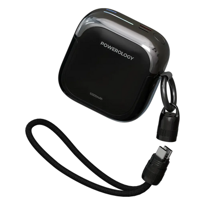 باور بانك باورولوجي Bahamas سعة 10000 مللي أمبير مع كيبل USB-C ولايتننغ - أسود | Powerology Bahamas 10000mAh Power Bank with USB-C and Lightning Cables - Black