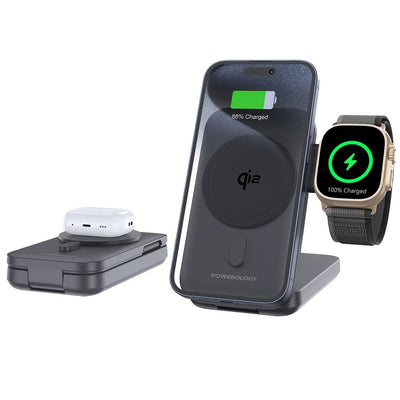 باور بانك ماغسيف باورولوجي 3 في 1 بسعة 10000 مللي امبير - اسود | Powerology 10000mAh 3 in 1 MagSafe Power Bank – Black.