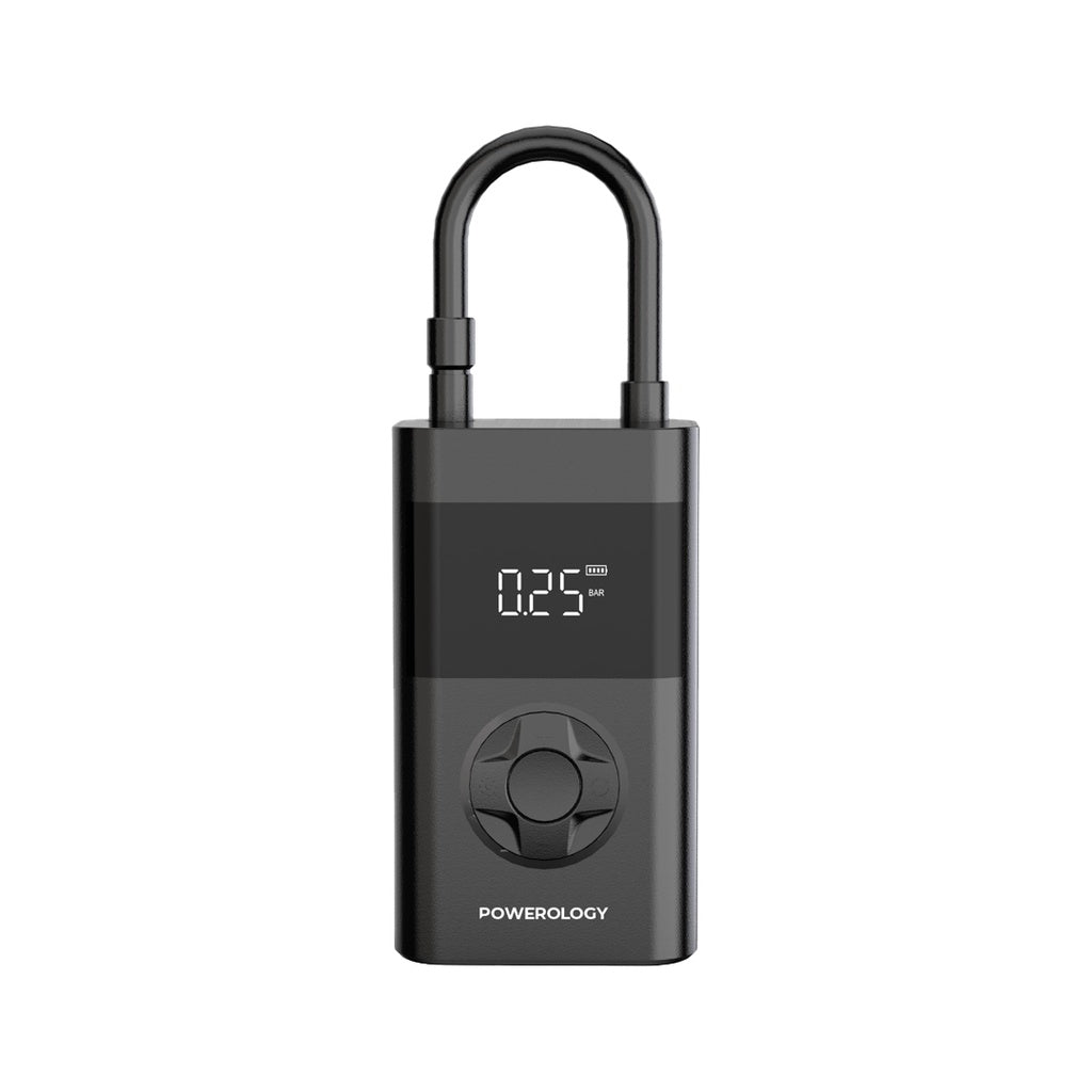 منفاخ هواء باورولوجي المحمول, بطارية بسعة 4000mAh, متعدد الوضائف مع باور بانك - اسود | Powerology 4000mAh 3C Mini Air Pump & Power Bank – Black.