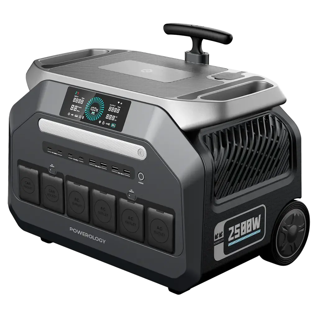 مولد طاقة محمول باورولوجي مع عجلات بقدرة 2500 واط - اسود | Powerology Portable Trolley Type Power Generator 2500W – Black