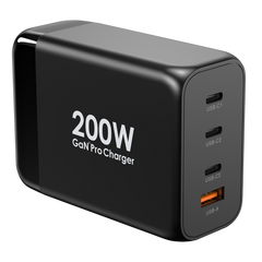 شاحن مكتبي باورولوجي 200 واط GaN سمارت تيرمنال, مع 3 منافذ PD ومنفذ QC - اسود | Powerology 200W GaN Smart Terminal, 3 PD Ports + 1 Q.C Port - Black.