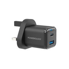 Şarjêra Dual USB-C û USB-A ya Powerology GaN 35W bi Kabloya USB-C ber bi Lightning | Şarjêra Powerology 35W PD QC GaN UK 1xUSB-C 35W + 1xUSB-A 18W bi Kabloya USB-C ber bi Lightning.