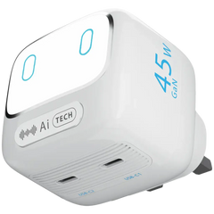 Powerology Lumix GaN AI Power Charger - White | شاحن باور لوجي لوميكس GaN بالذكاء الاصطناعي - أبيض