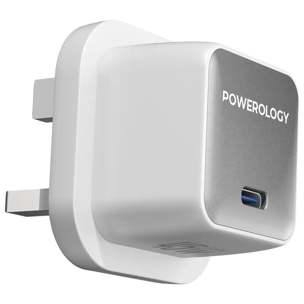 محول باورولوجي كيو إكس 45 واط غان المدمج مع كابل تايب سي | Powerology QX 45W Single Port GaN Adapter with C to C Cable