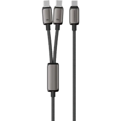 كابل باورولوجي زينكو سيريز ثنائي يو إس بي سي من نوع 2 في 1 - رمادي غامق | Powerology Zinco Series 2-In-1 Dual USB-C Cable - Dark Gray