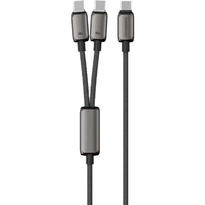 كابل باورولوجي زينكو سيريز ثنائي يو إس بي سي من نوع 2 في 1 - رمادي غامق | Powerology Zinco Series 2-In-1 Dual USB-C Cable - Dark Gray
