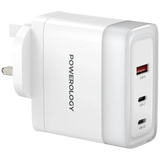 شاحن باورولوجي لايف ستايل ب 3 منافذ للشحن مع شحن سريع بقدرة 100 واط - ابيض | Powerology 3-Port Fast Charging Adapter – White