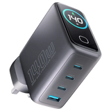 شاحن باورولوجي فولت فلو GaN بقدرة شحن 140 واط مع شاشة TFT - اسود | Powerology 140W VoltFlow GaN 4-Port Charger with TFT Display – Black