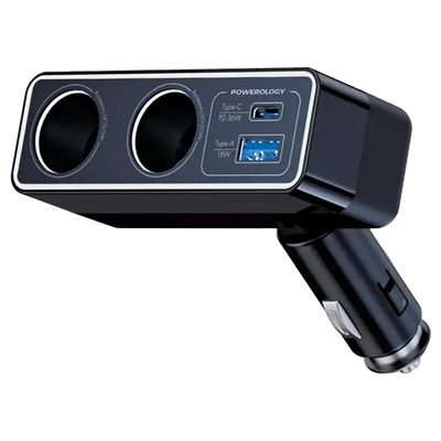 شاحن سيارة باورولوجي بريو متعدد المنافذ 54 واط - أسود | Powerology Brio 54W Multi-Port Car Charger - Black