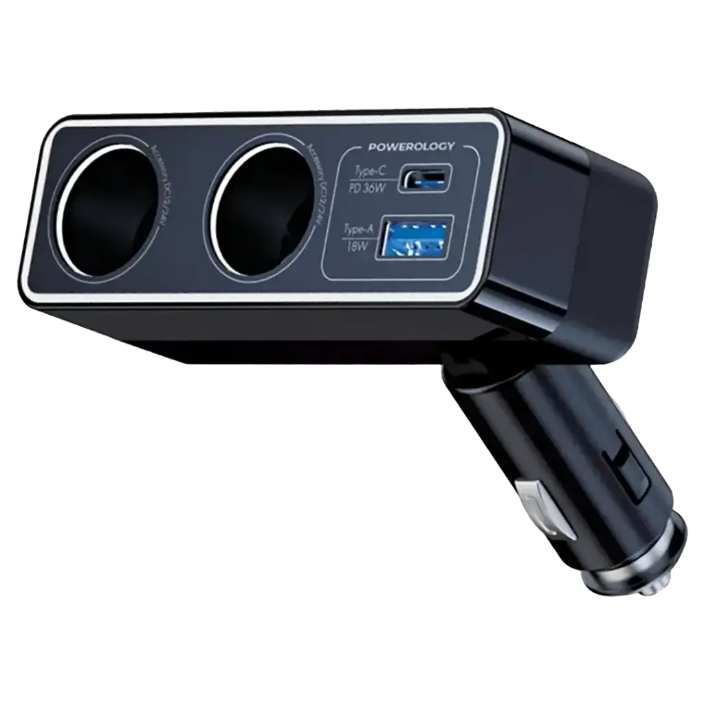 شاحن سيارة باورولوجي بريو متعدد المنافذ 54 واط - أسود | Powerology Brio 54W Multi-Port Car Charger - Black