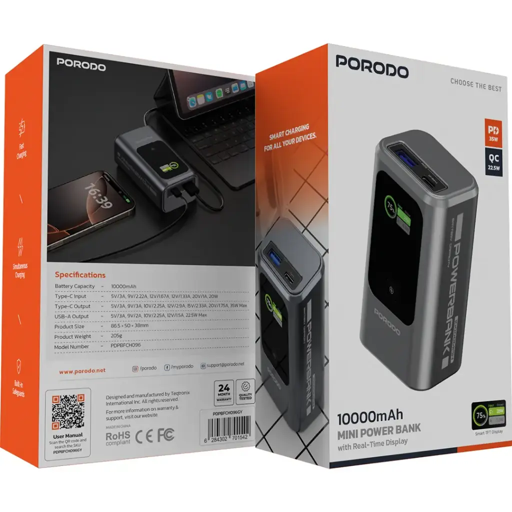 Porodo Sovo MagSafe Power Bank with LED Charging Light – White | بنك طاقة Porodo Sovo MagSafe مع ضوء LED للشحن – أبيض