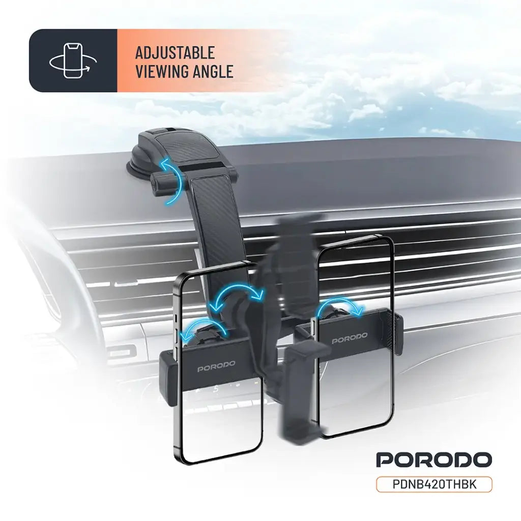 Porodo 360° Rotating Car Phone Holder - Black | حامل هاتف سيارة Porodo 360° دوار - أسود
