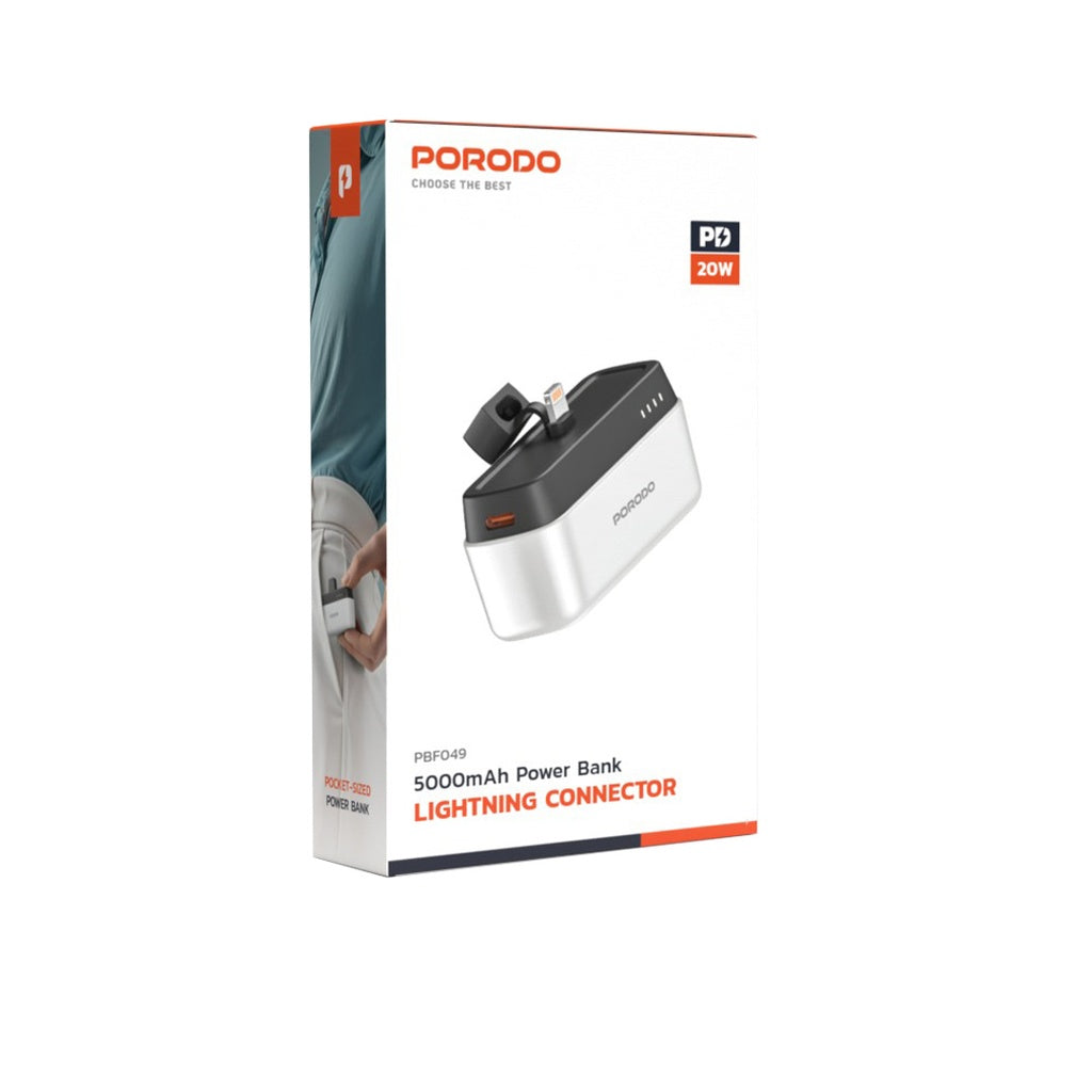 Banka Hêzê ya Porodo 5000mAh bi Girêdana Lightning, Şarjkirina Bilez a PD 20W | Banka Hêzê ya Porodo 5000mAh bi Girêdana Lightning – Şarjkirina Bilez a PD 20W.
