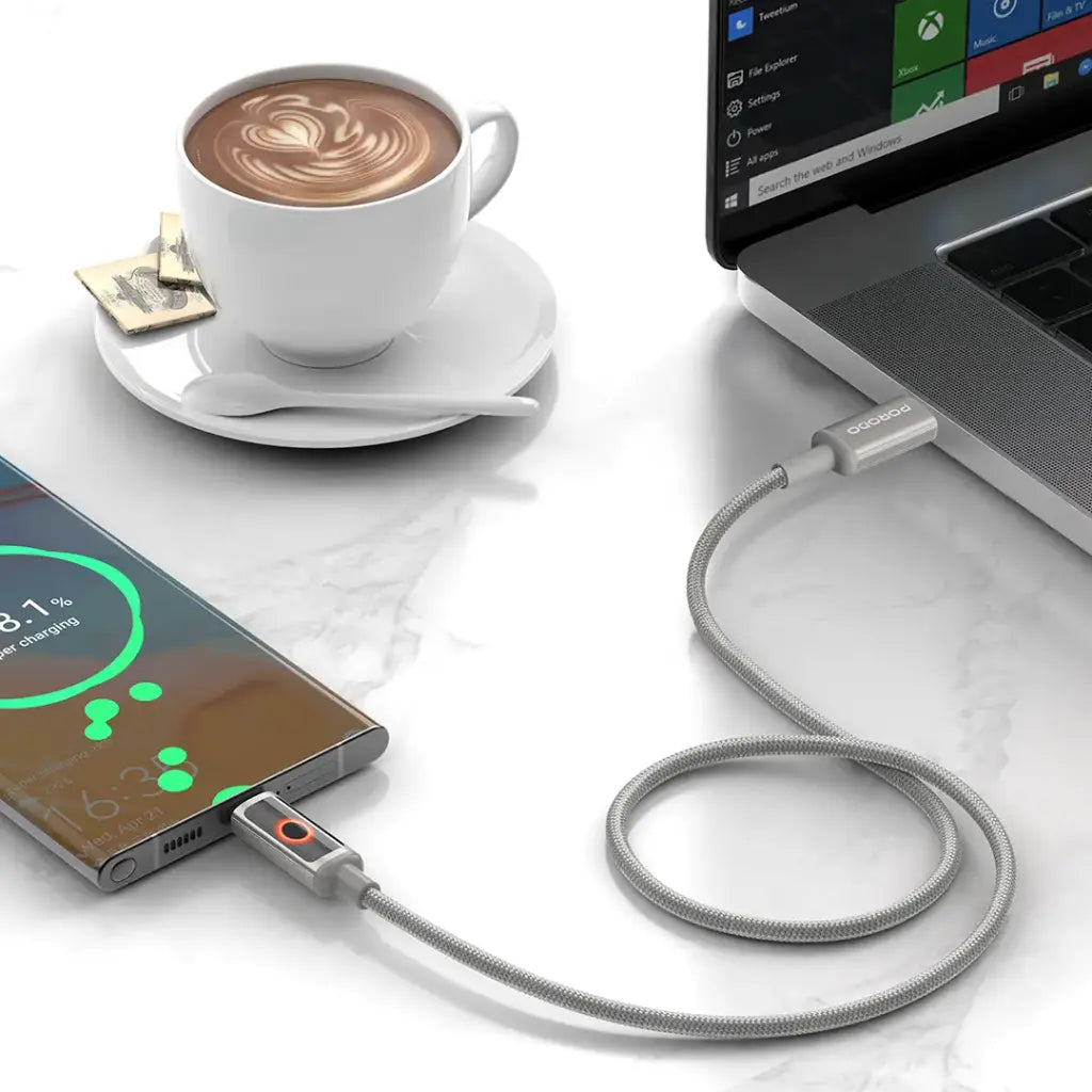 Porodo ChargeLite USB-C to USB-C High-Speed Charging Cable - Gray | كابل شحن سريع USB-C إلى USB-C - رمادي