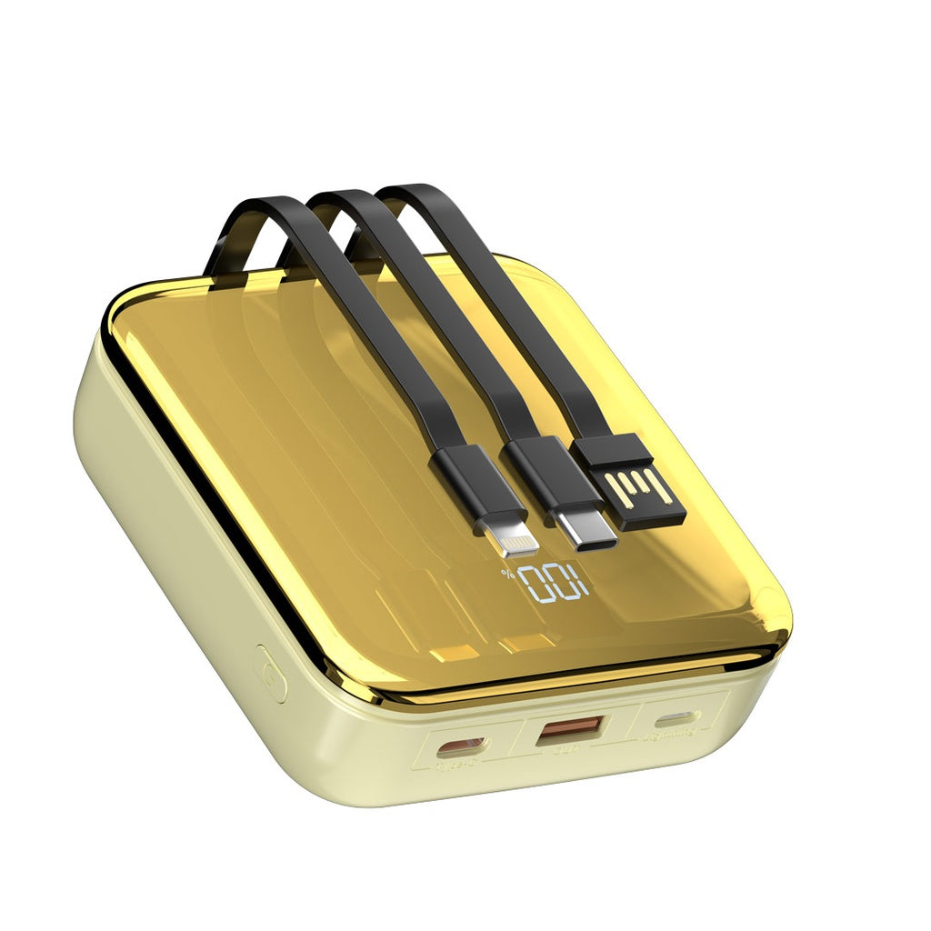 باور بانك بورودو بسعة 20000 مللي امبير مع 3 كيبلات مدمجة, تايب اي وتايب سي ولايتننغ | Porodo Compact Power Bank 20000mAh with Built-In Cable USB-A, Type-C and Lightning.