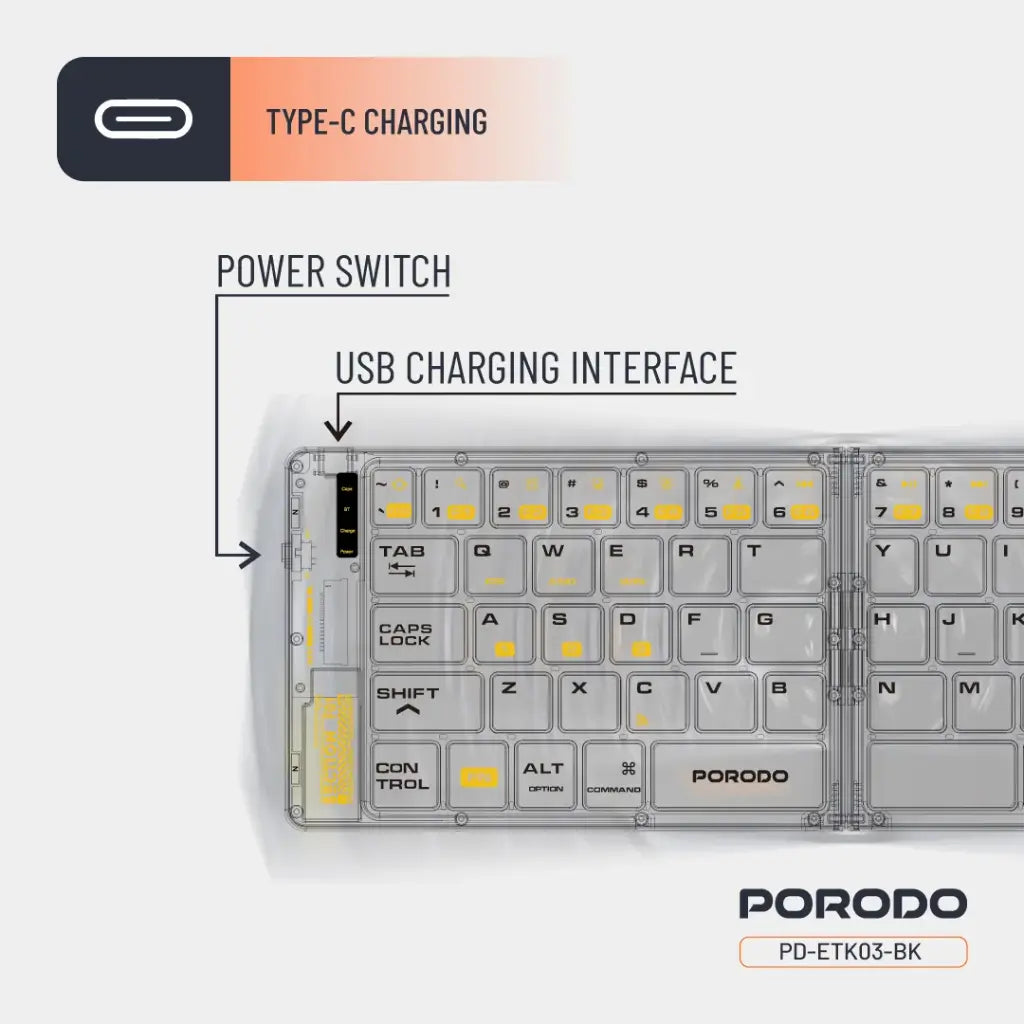 لوحة مفاتيح بلوتوث شفافة قابلة للطي من بورودو | Porodo Transparent Bluetooth Folding Keyboard.