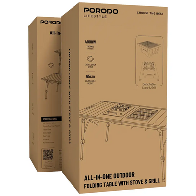 طاولة تخييم خارجية قابلة للطي بورودو لايفستايل - أسود | Porodo Lifestyle Outdoor Folding Table with Gas Stove - Black