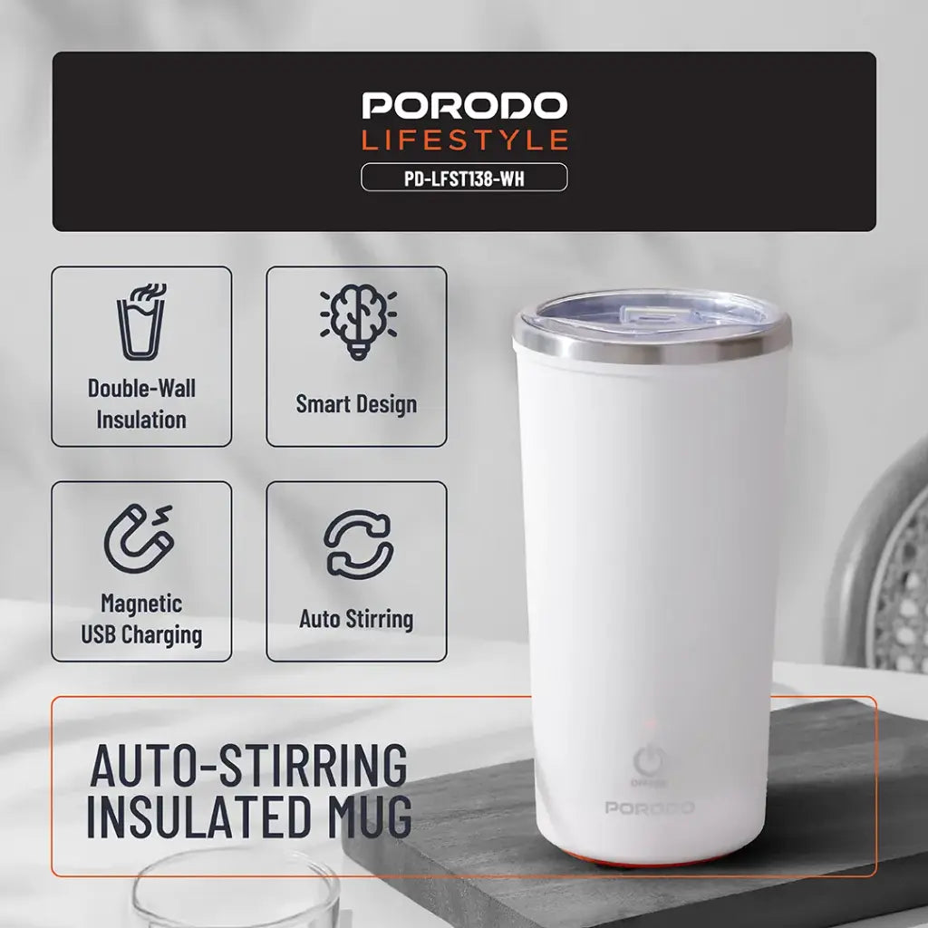 Porodo Lifestyle 400ml Auto-Stirring Suction Twin Wall Cup | كوب بورودو لايف ستايل 400 مل بخاصية التحريك الذاتي