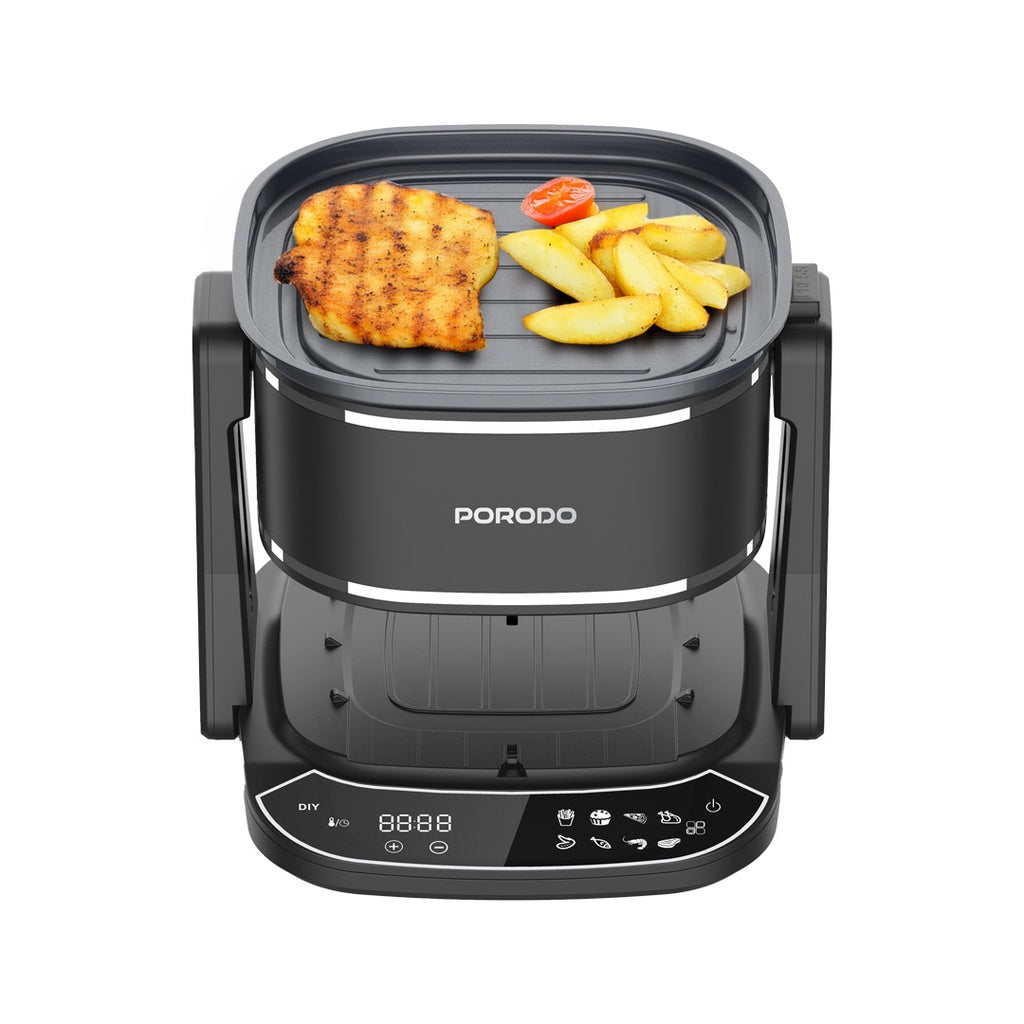 قلاية هوائية زجاجية 2 في 1 من بورودو لايف ستايل - اسود | Porodo Lifestyle 2in1 Glass Air Fryer - Black