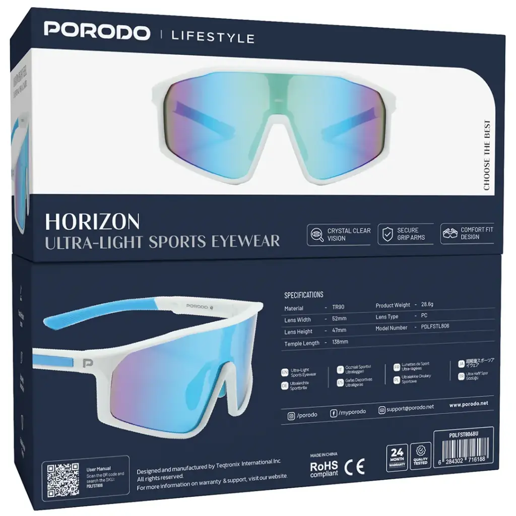 نظارة رياضية بورودو Lifestyle Horizon خفيفة الوزن حماية UV - أزرق | Porodo Lifestyle Horizon Ultra Light Sports Eyewear UV Protection Blue