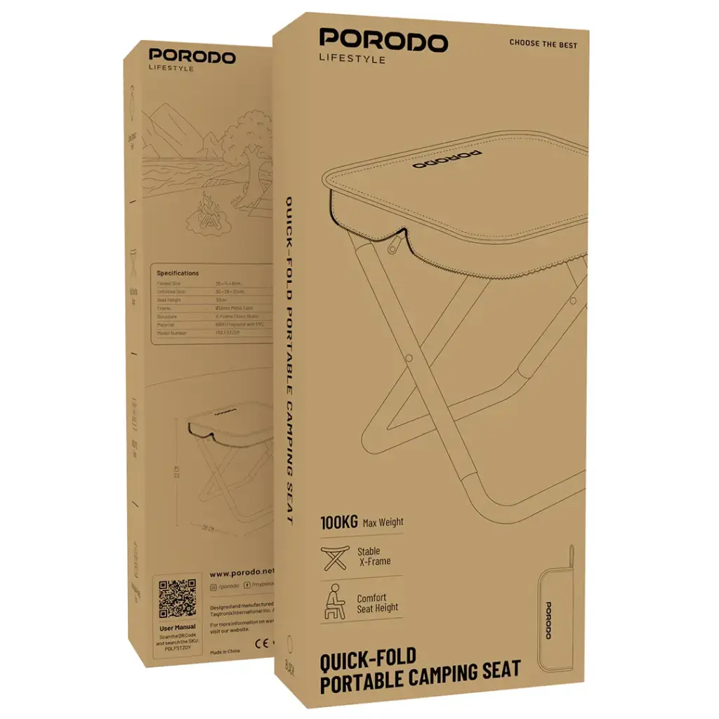 كرسي تخييم قابل للطي متعدد الاستخدامات | Porodo Lifestyle Multifoldable Camping Chair