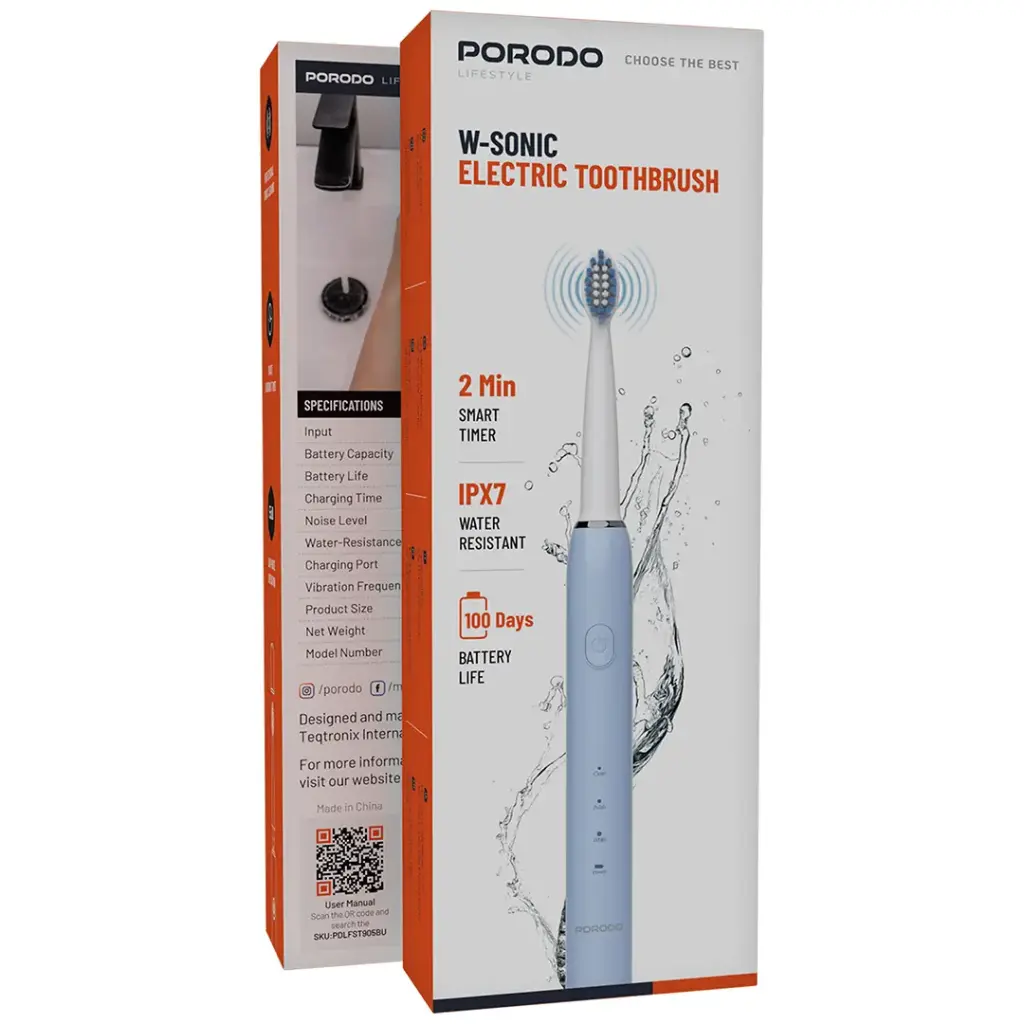 فرشاة أسنان كهربائية بورودو لايف ستايل W-Sonic للبالغين | Porodo Lifestyle W-Sonic Electric Toothbrush for Adults