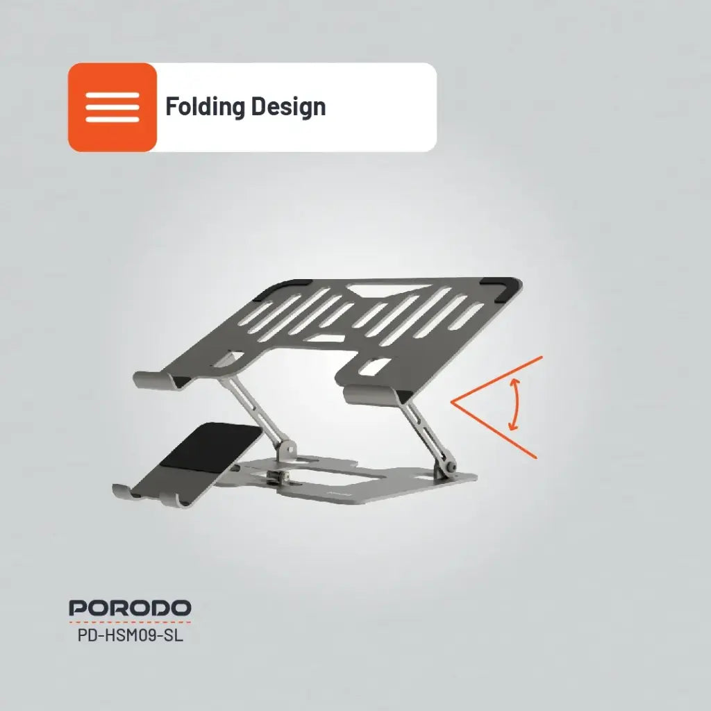 حامل بورودو الذكي القابل للطي 2 في 1, لاجهزة اللابتوب والهاتف - فضي | Porodo 2-in-1 Adjustable and Foldable Laptop with Phone Stand - Silver.