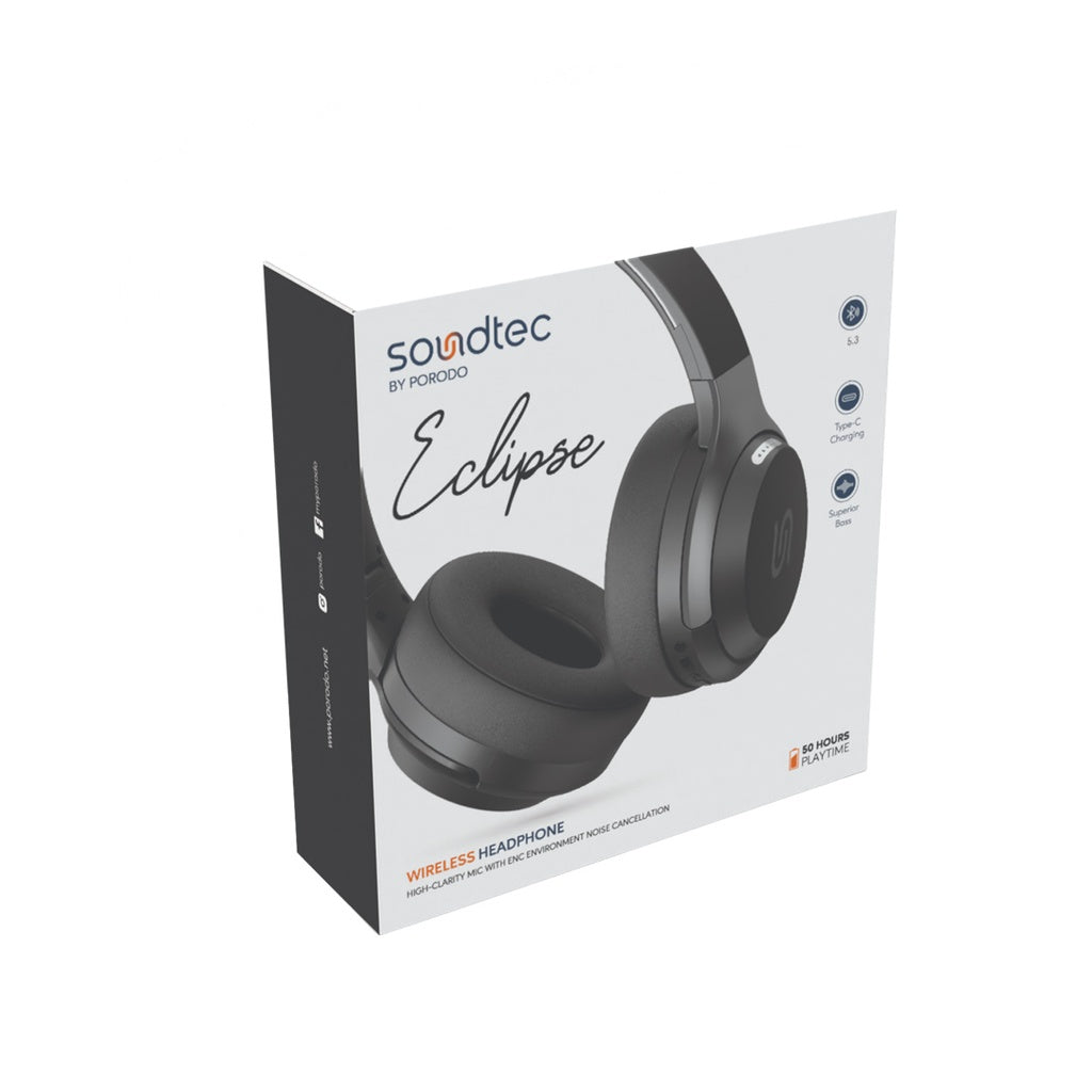 سماعات بوردو ساوندتك إكليبس لاسلكية - Porodo Soundtec Eclipse Wireless Over-Ear Headphone - Black