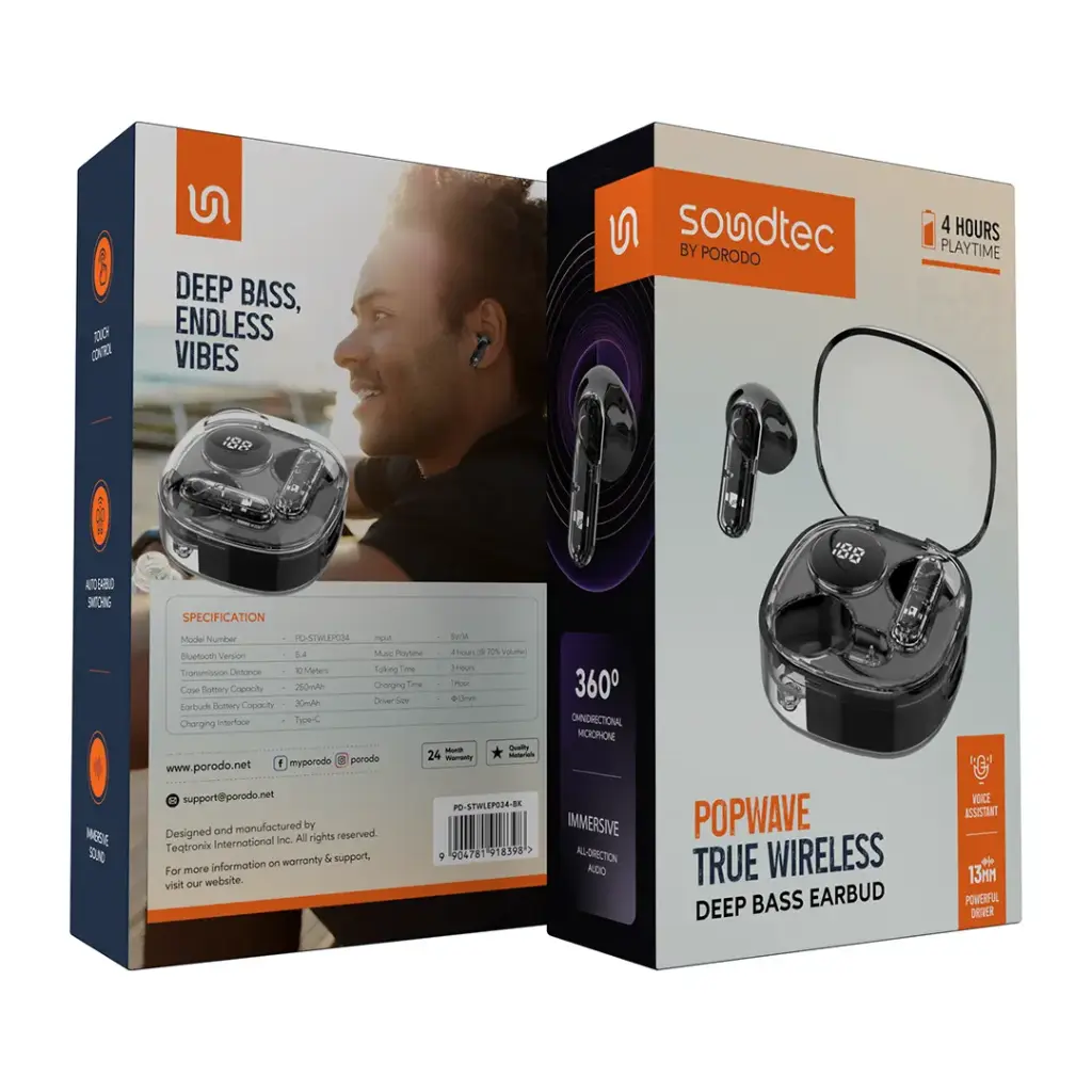 Guhguhkên Bêtêl ên Porodo Soundtec Popwave, Bluetooth 5.4 û Kontrola Destikê | Guhguhkên Bêtêl ên Porodo Soundtec Popwave IPX4 yên Rastîn ên bi Kontrola Destikê û Dîmenderê.