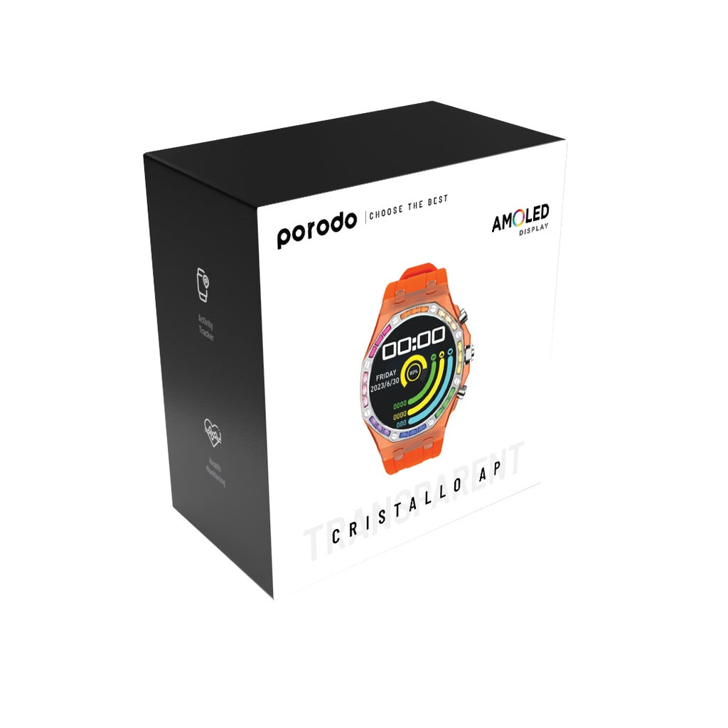 ساعة بورودو كريستالو الشفافة الذكية مع شاشة اموليد | Porodo Transparent Cristallo AP Smartwatch AMOLED Display.