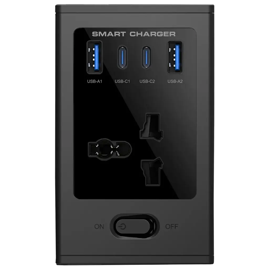 محول بورودو الكهربائي GaN متعدد المنافذ مع 4 مقابس AC - أسود | Porodo Universal GaN Multi-Port Cube Adapter with 4 AC Sockets - Black