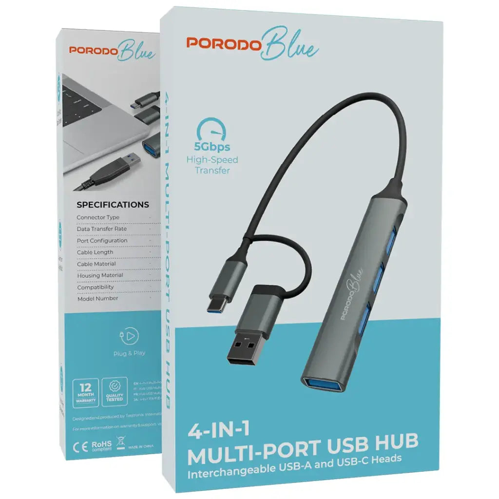 Porodo Blue USB Hub Gray