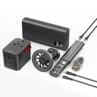 Promate PowerGear-Pro 7-in-1 Travel Kit 20000mAh Power Bank Black-Case