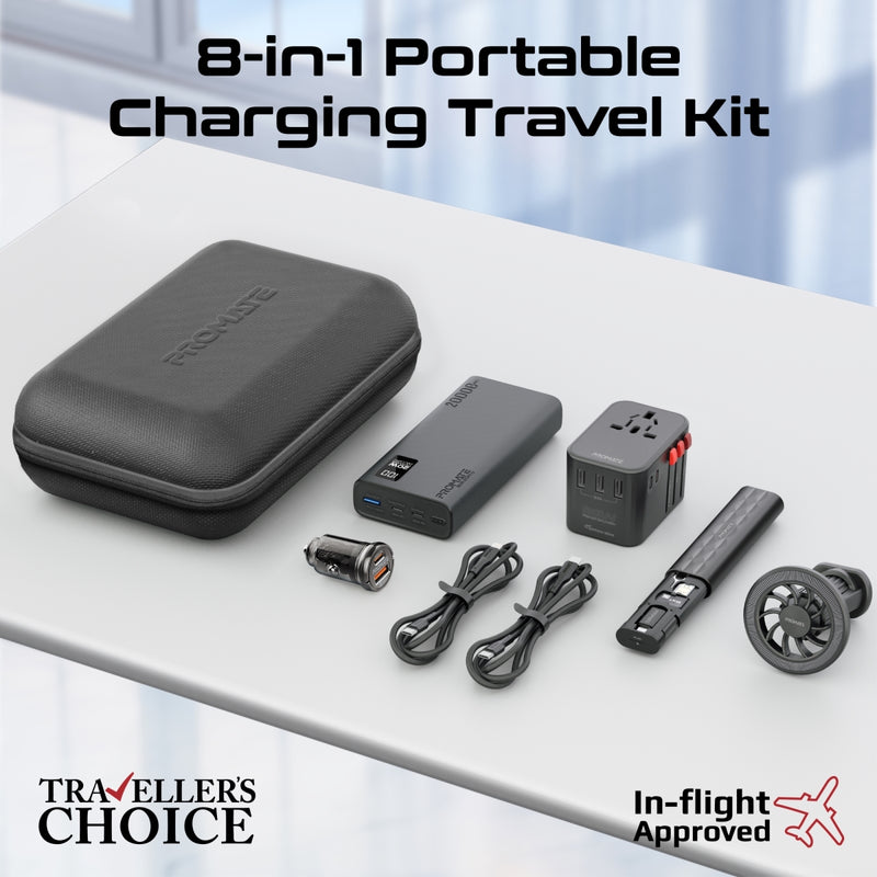 Promate PowerGear-Pro 7-in-1 Travel Kit 20000mAh Power Bank Black-Contents