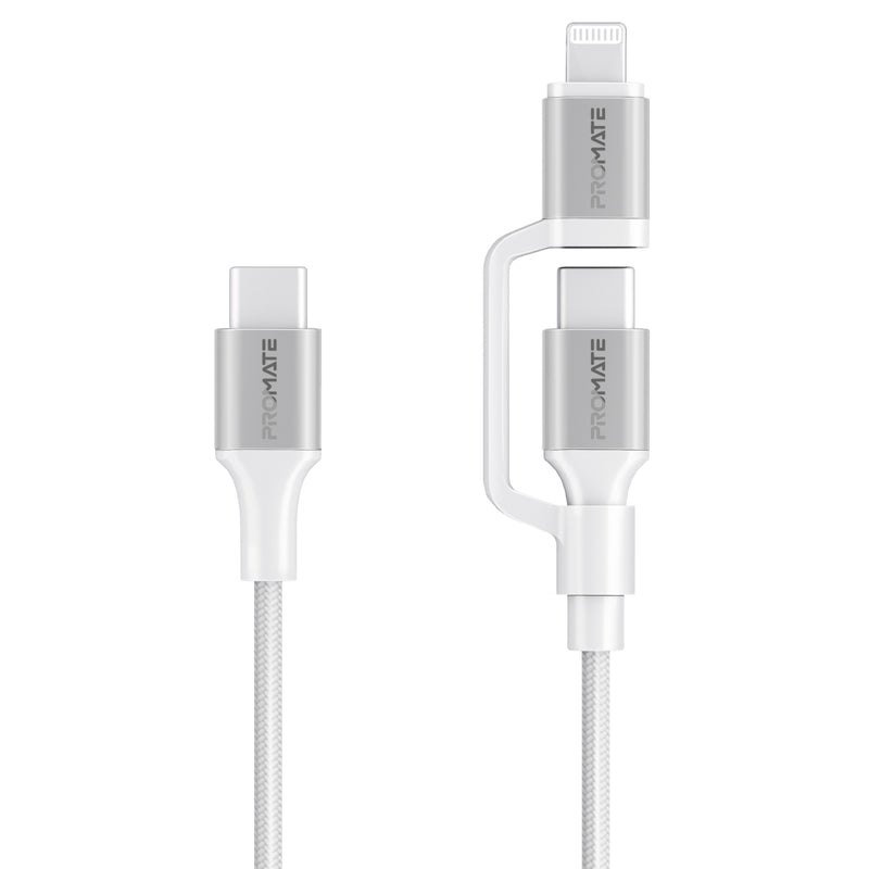 Promate PowerLink-CCi White 2-in-1 MFi Lightning and USB-C charging cable - main view