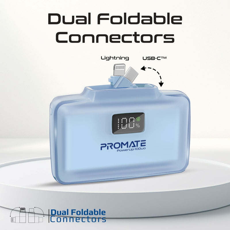 Promate PowerUp-10Duo Mini Power Bank 10000mAh Foldable Connectors Blue-Connectors