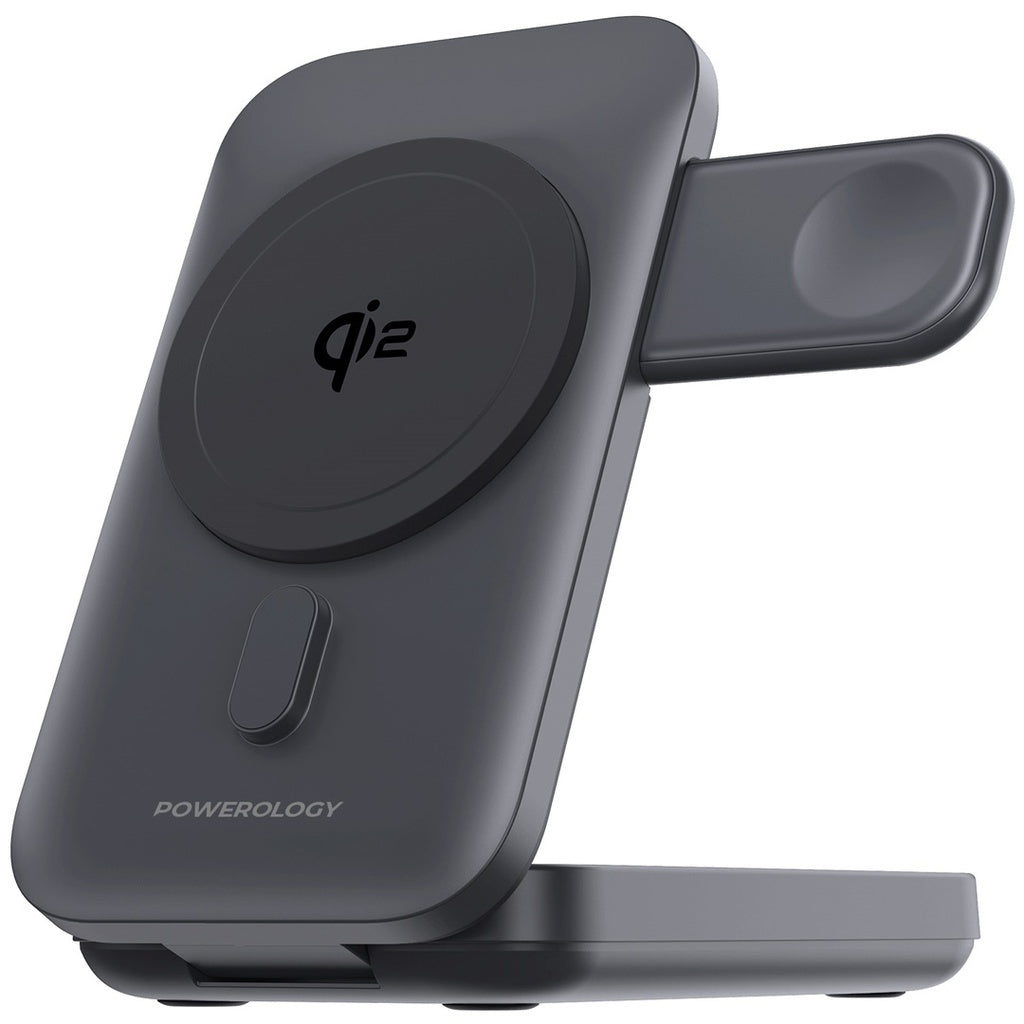 باور بانك ماغسيف باورولوجي 3 في 1 بسعة 10000 مللي امبير - اسود | Powerology 10000mAh 3 in 1 MagSafe Power Bank – Black.