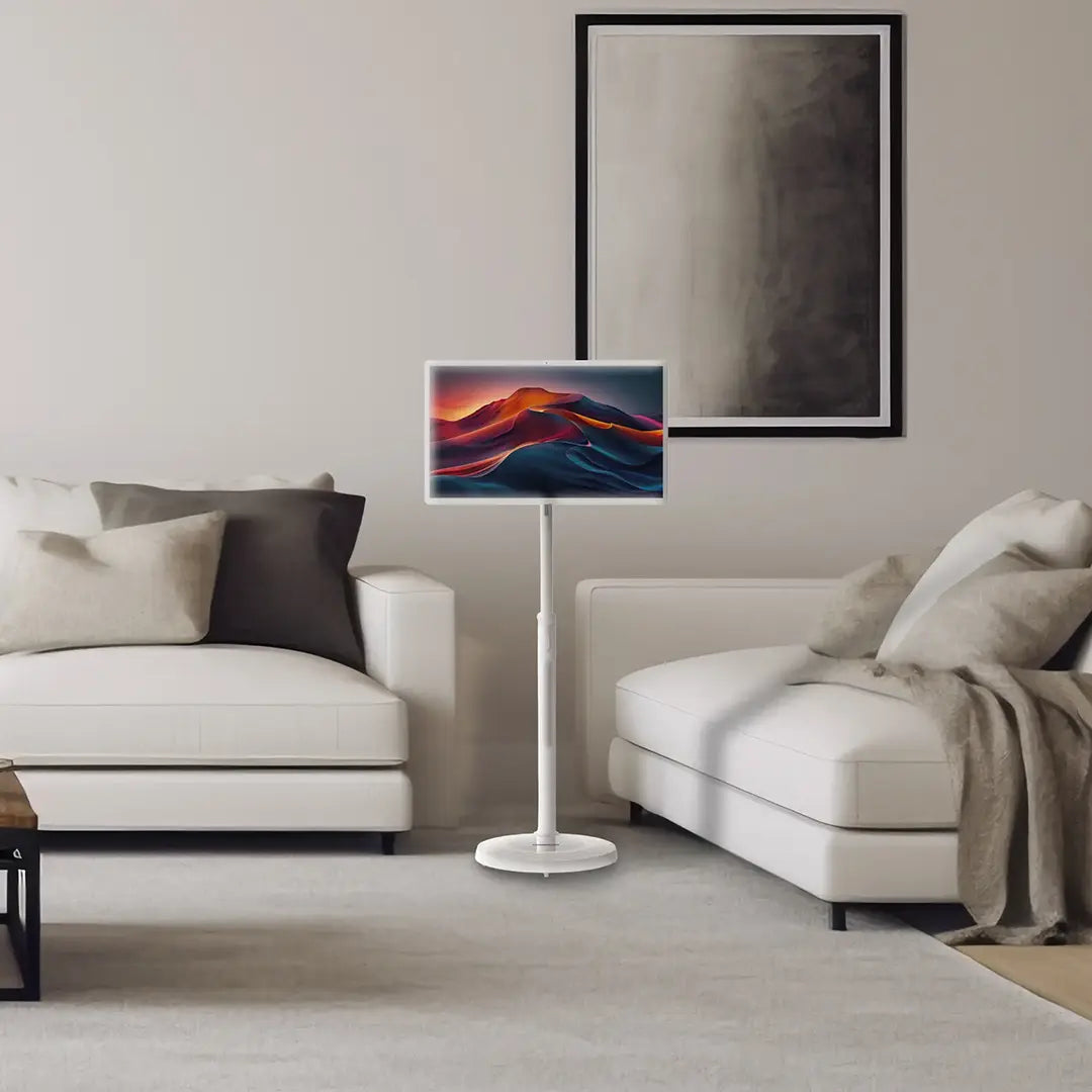 Monîtorê Ekrana Destî ya Powerology 32", Batarya 15000mAh, Depoya Hilanînê 128GB+6GB, bi Standê - Spî