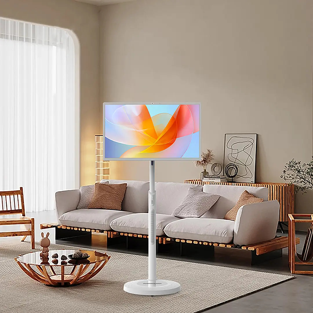 Monîtorê Ekrana Destî ya Powerology 32", Batarya 15000mAh, Depoya Hilanînê 128GB+6GB, bi Standê - Spî