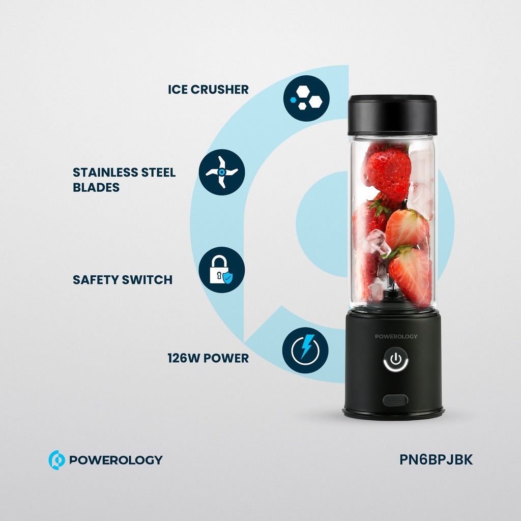 Ava Avê ya Portable ya Powerology ya 6-Tîp 450ml 126W - Reş