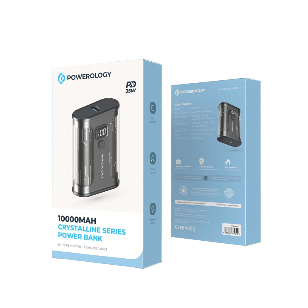 باور بانك باورولوجي كريستالين 10000mAh, مع دعم للشحن السريع بقدرة 35 واط | Powerology Crystalline Series Powerbank 10000mAh PD 35W.