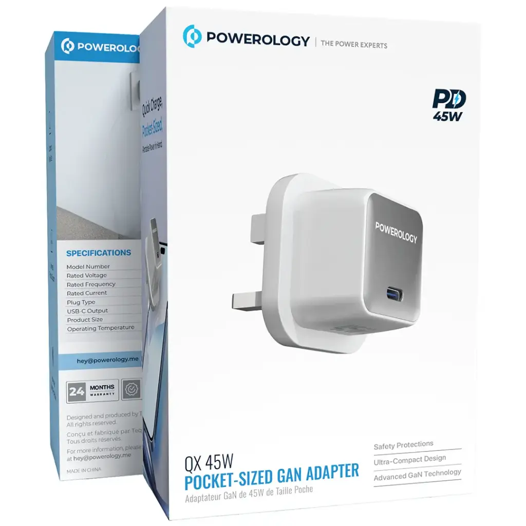 Powerology QX 45W Pocket-Sized GaN Adapter | محول شحن GaN مدمج 45 واط