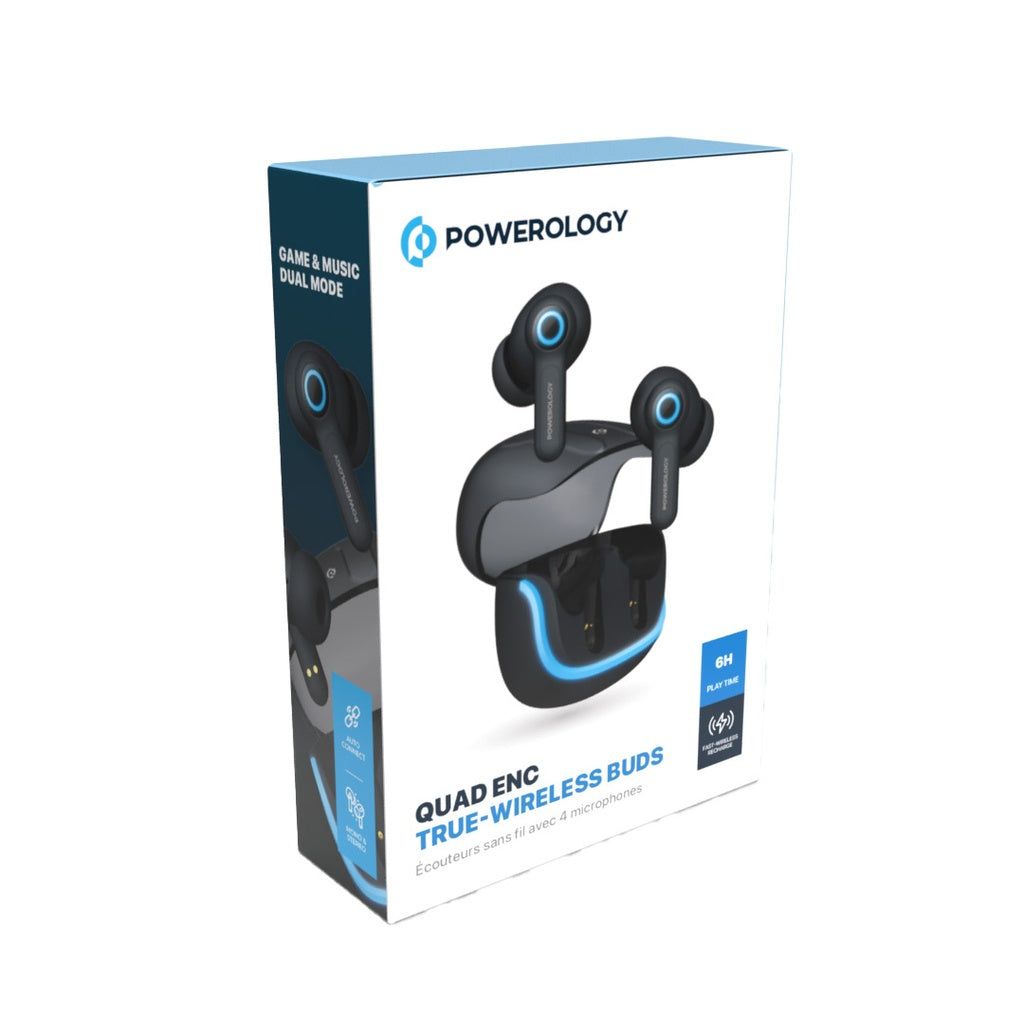 Guhguhka Bêtêl a Powerology TWS bi Betalkirina Deng û Çar Mîkrofonan | Guhguhka Quad Mic ENC TWS ya Powerology.