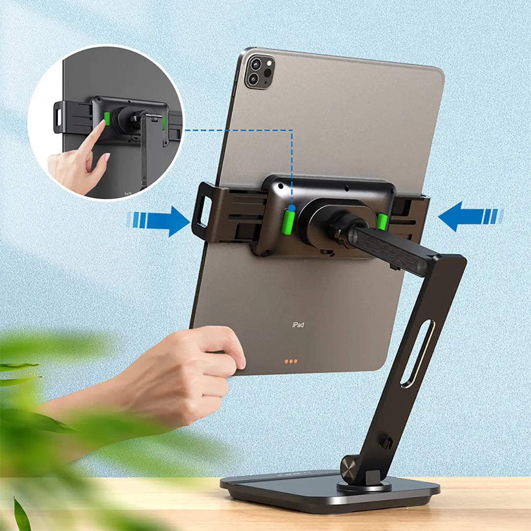 حامل باوروجي الذكي للآيباد والتابلت - أسود | Powerology iPad/Tablet Auto Clamping Stand 500mAh - Black