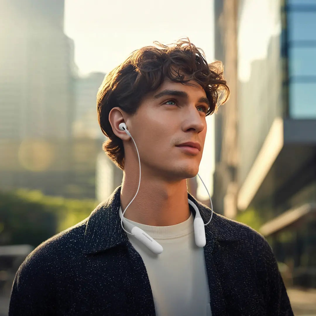 سماعة باورولوجي اللاسلكية حول الرقبة بتقنية الغاء الضوضاء, تشغيل حتى 100 ساعة | Powerology Wireless Neckband Earphones - Up to 100H Playtime.