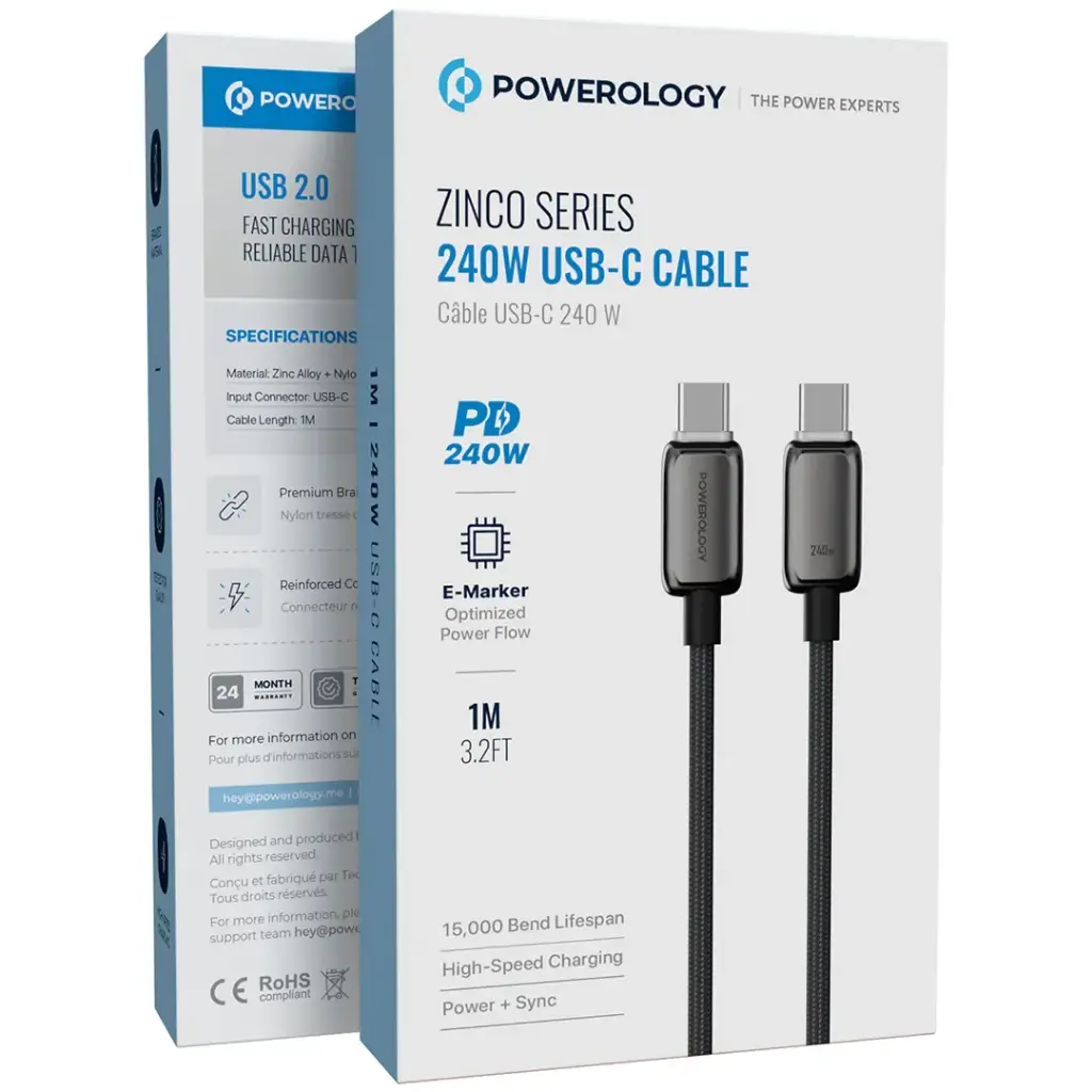 Powerology Zinco Series 240W USB-C Cable - Dark Gray | كابل يو إس بي سي 240 واط