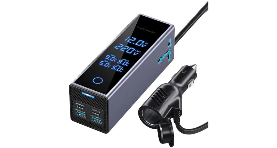 Powerology 2AC Socket Car Power Inverter Gray