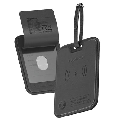 Promate HushTag Black anti-loss leather luggage tag with Apple Find My tracking - main view